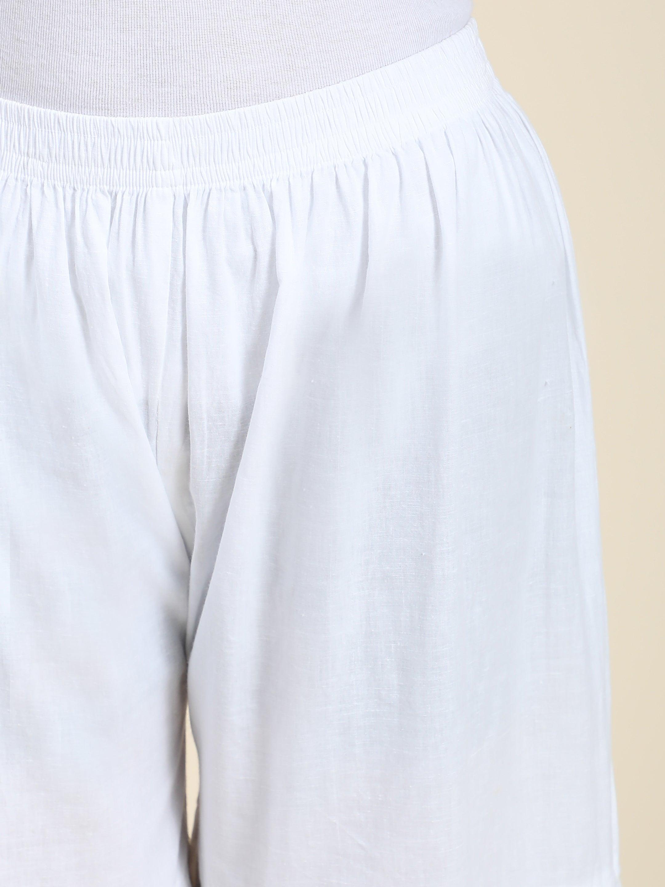 HOK Chikankari Cotton White Pant Garara - House Of Kari (Chikankari Clothing)