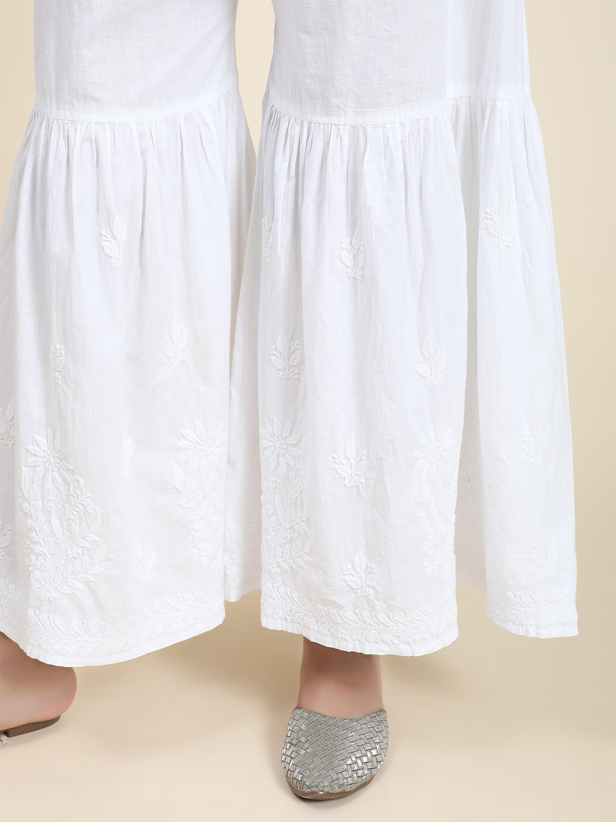 HOK Chikankari Cotton White Pant Garara - House Of Kari (Chikankari Clothing)