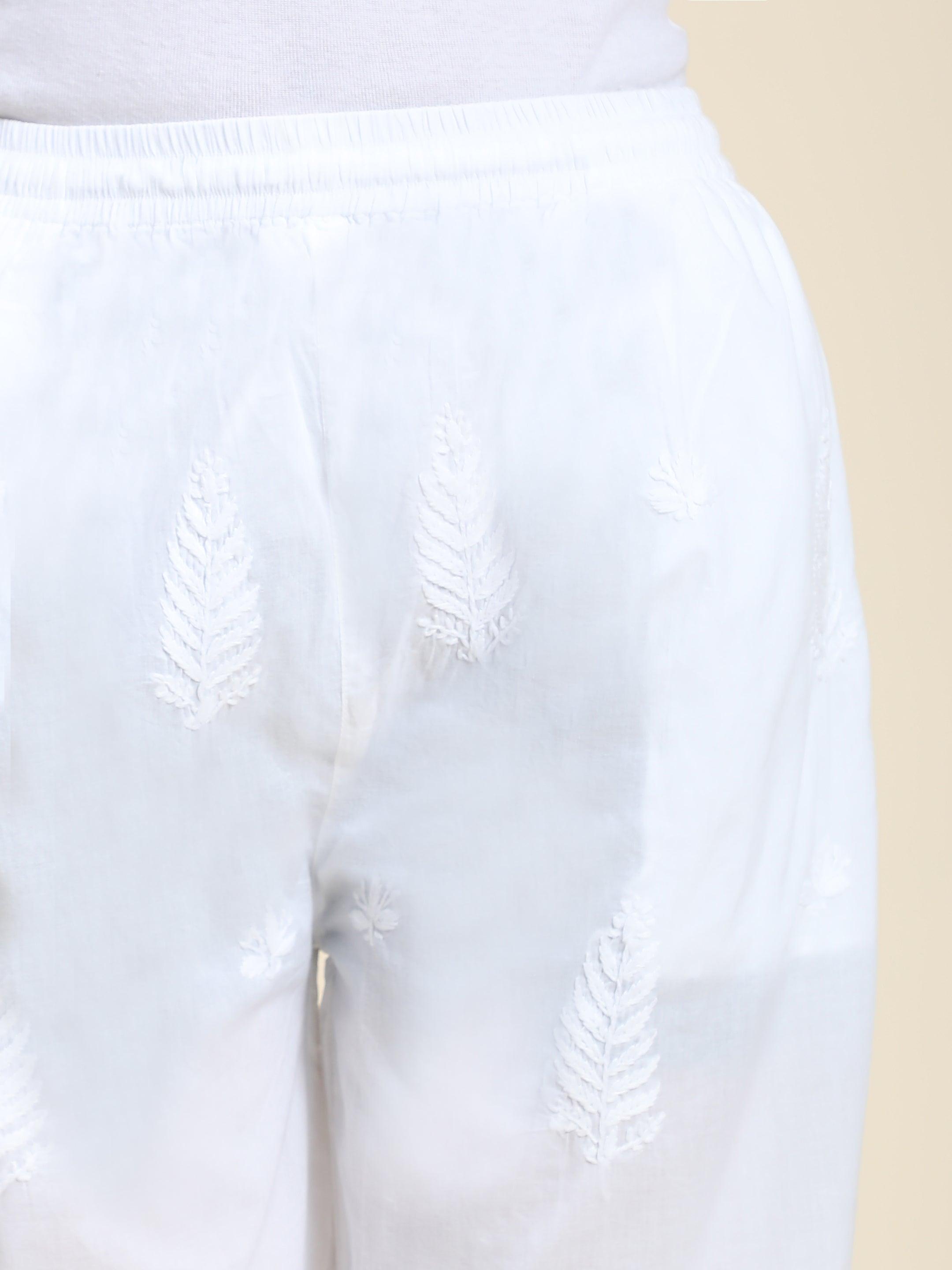 HOK Chikankari Cotton White Pants - House Of Kari (Chikankari Clothing)