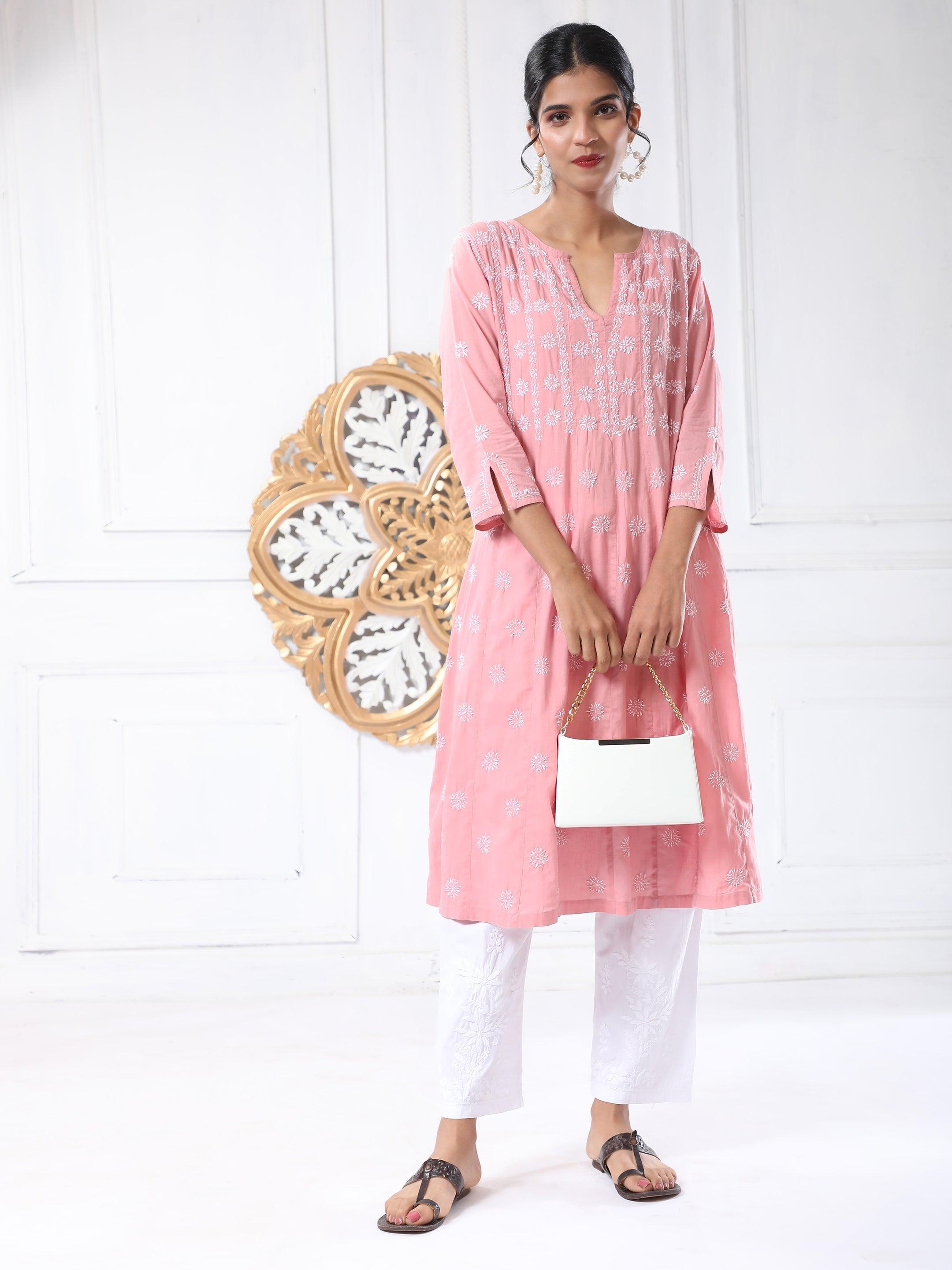 House Of Kari Chikankari Embroidered Cotton White Relaxed Pants-10 - House Of Kari (Chikankari Clothing)