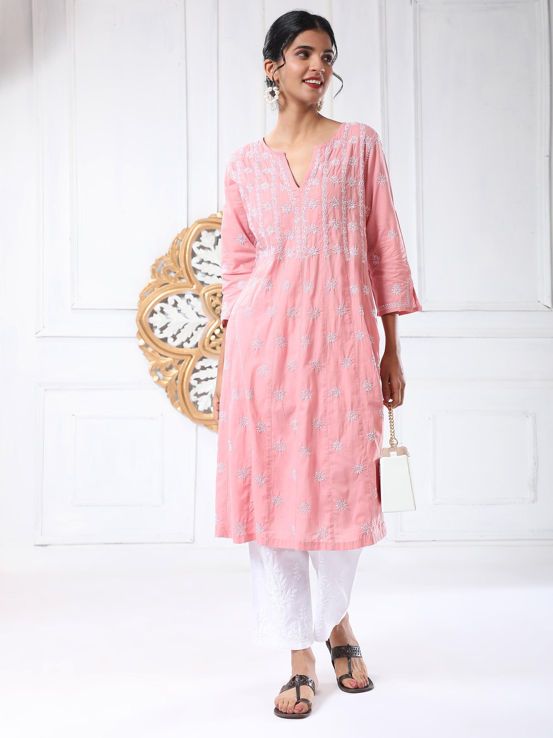 House Of Kari Chikankari Embroidered Cotton White Relaxed Pants-10 - House Of Kari (Chikankari Clothing)