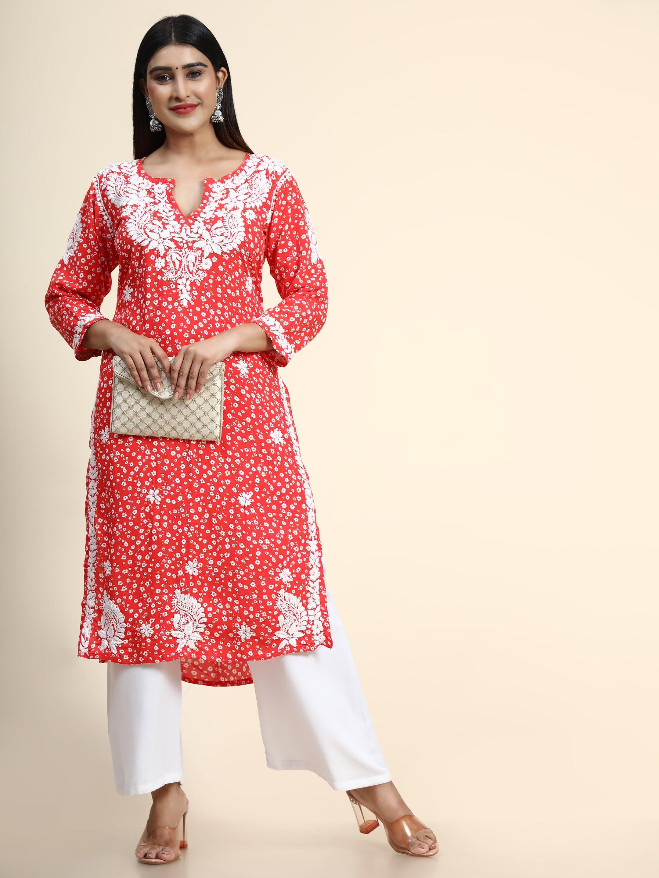 HOK Chikankari Fancy Long Kurti 3 - House Of Kari (Chikankari Clothing)