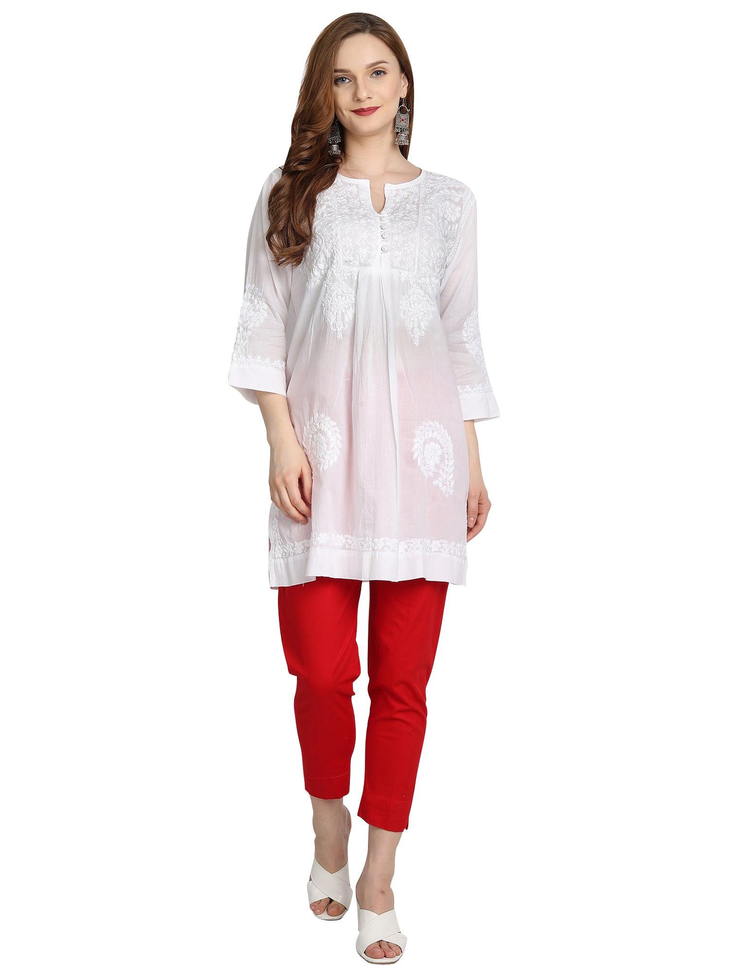 Hand embroidery Chikankari tunic-White - House Of Kari (Chikankari Clothing)