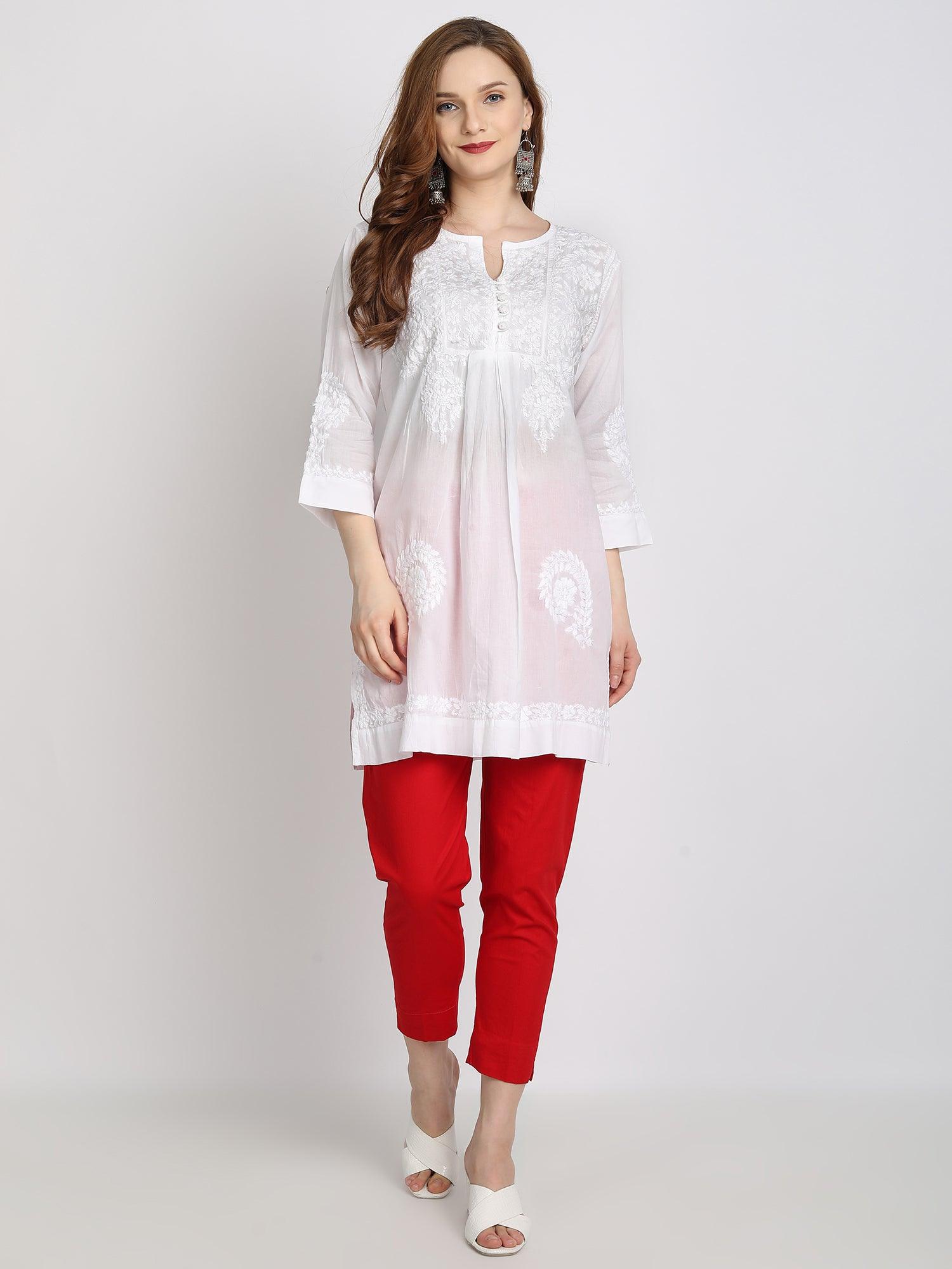 Hand embroidery Chikankari tunic-White - House Of Kari (Chikankari Clothing)