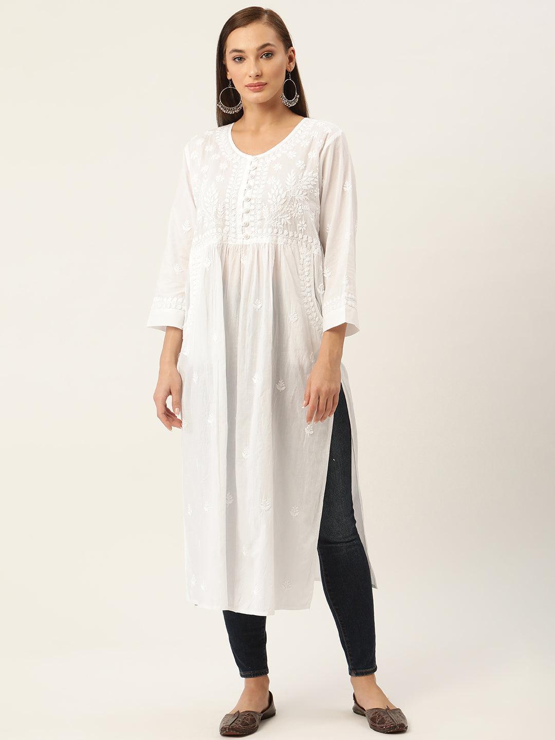 Megha in House of Kari Hand embroidery Chikankari Dress-White - House Of Kari (Chikankari Clothing)