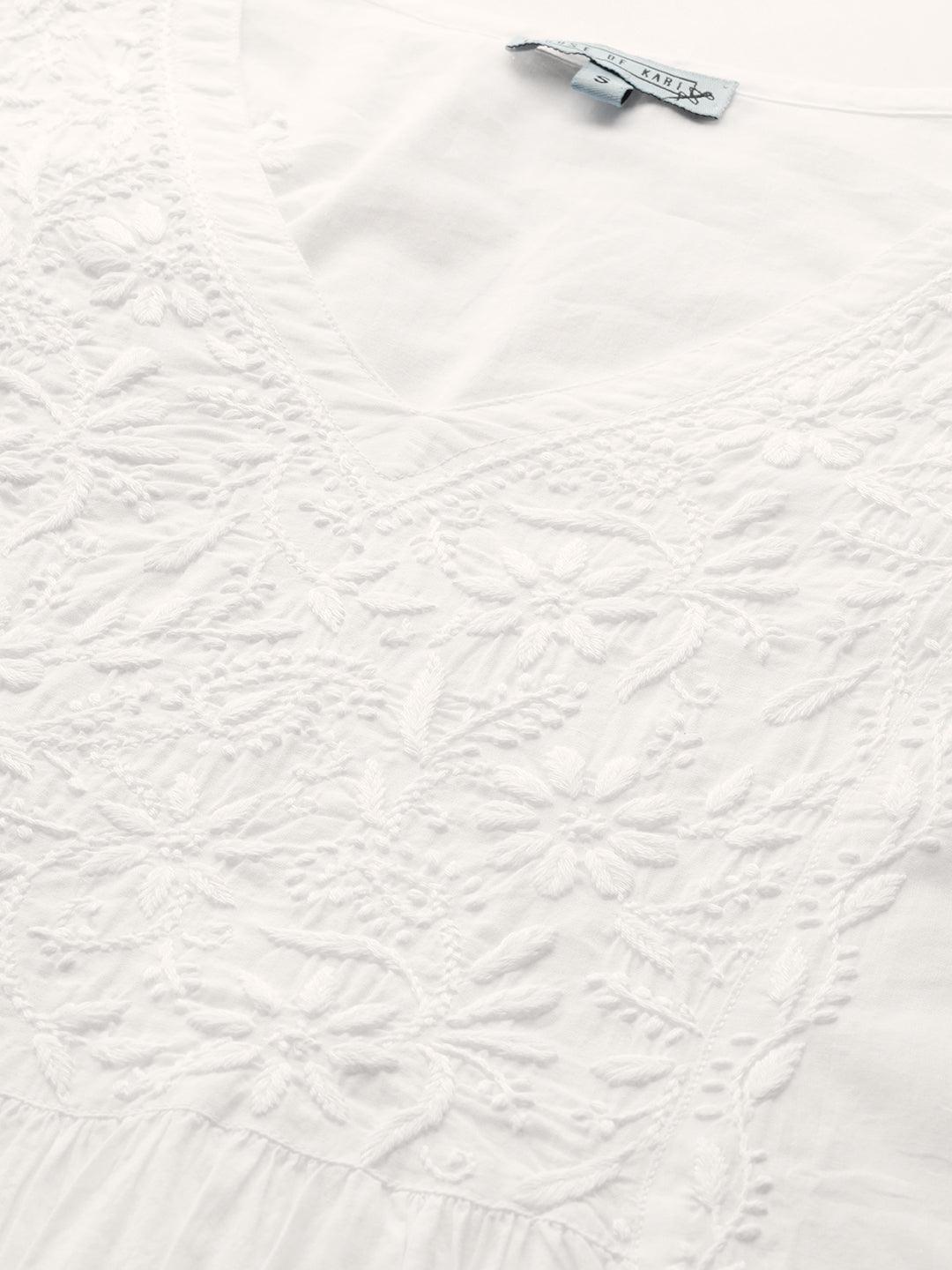 Ishita Dutta in Hand embroidery Chikankari Long Kurta-White - House Of Kari (Chikankari Clothing)