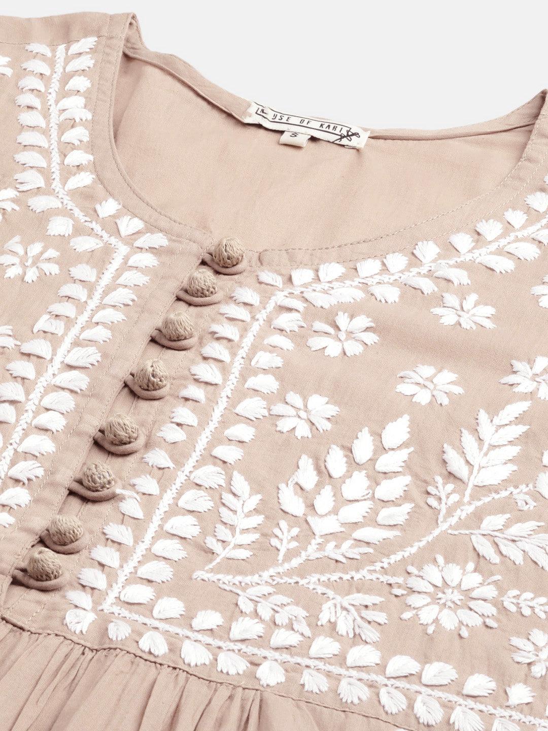 Chikankari Hand embroidery Round neck Dress - House Of Kari (Chikankari Clothing)