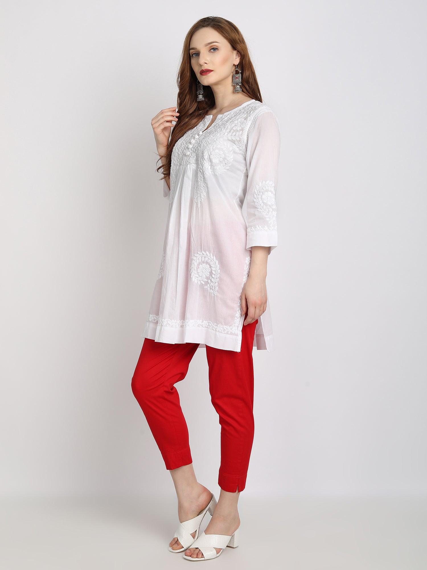 Hand embroidery Chikankari tunic-White - House Of Kari (Chikankari Clothing)