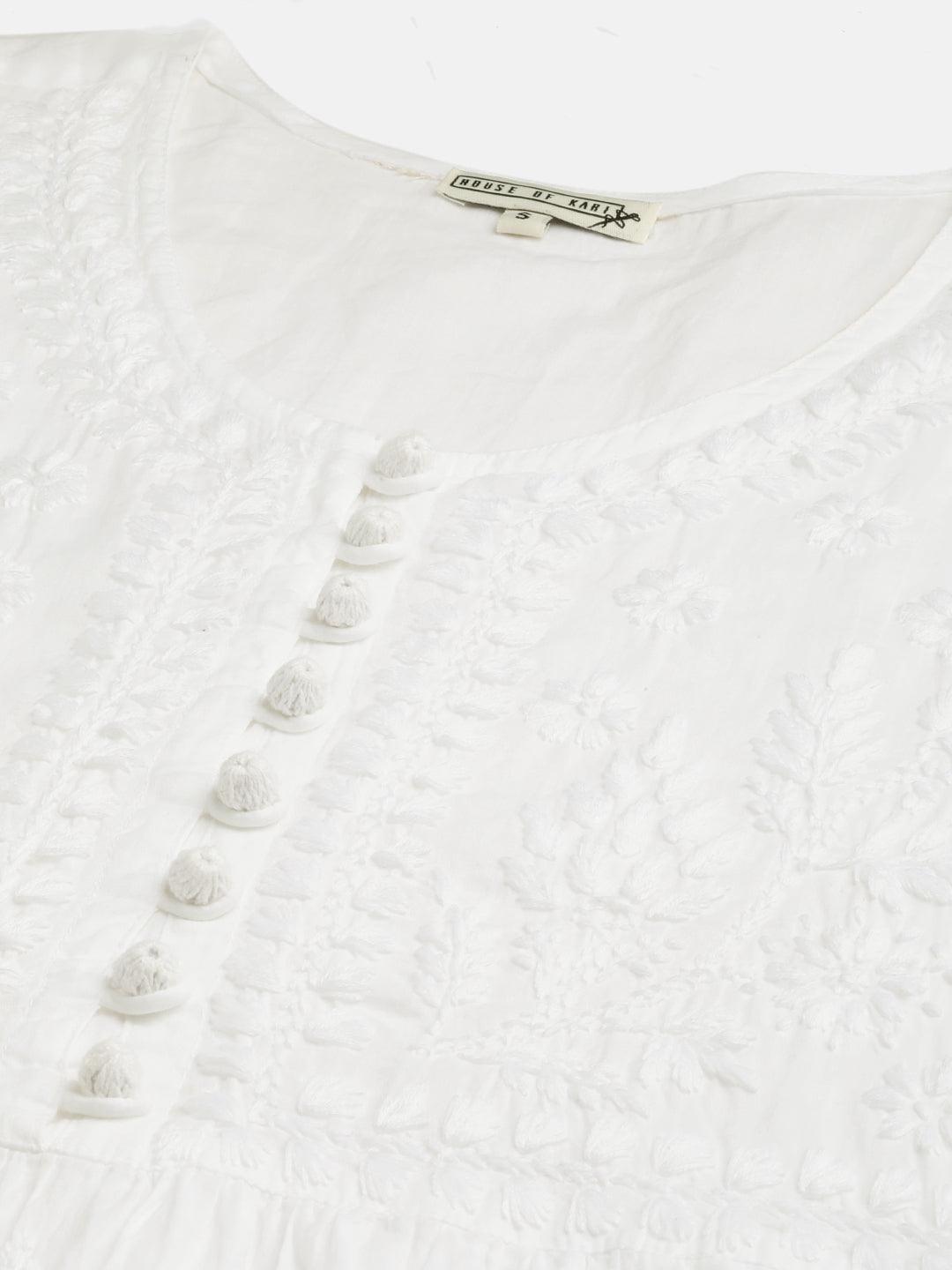 Megha in House of Kari Hand embroidery Chikankari Dress-White - House Of Kari (Chikankari Clothing)