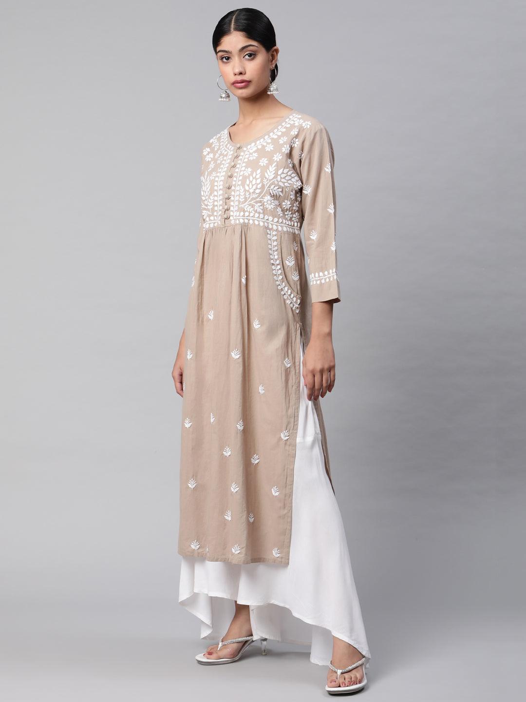 Chikankari Hand embroidery Round neck Dress - House Of Kari (Chikankari Clothing)