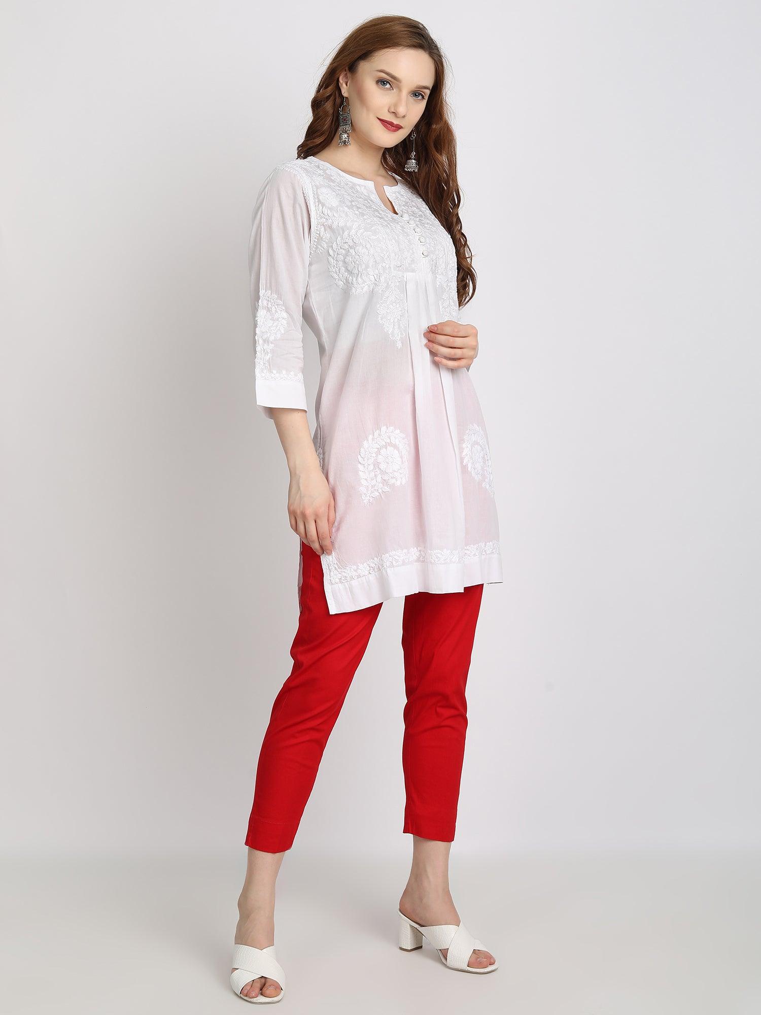Hand embroidery Chikankari tunic-White - House Of Kari (Chikankari Clothing)