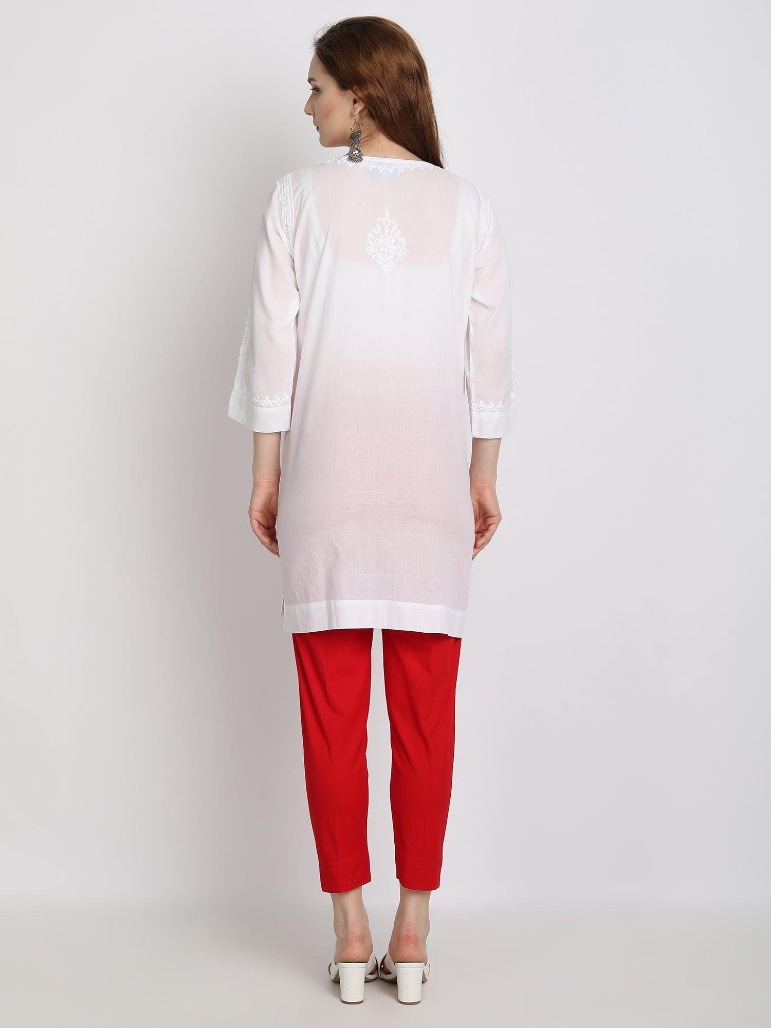 Hand embroidery Chikankari tunic-White - House Of Kari (Chikankari Clothing)