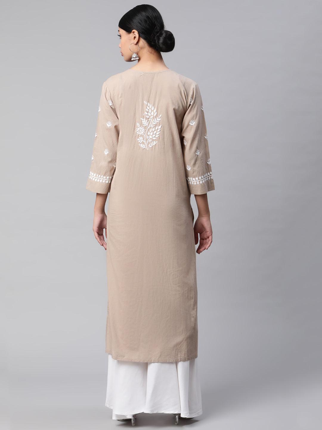 Chikankari Hand embroidery Round neck Dress - House Of Kari (Chikankari Clothing)