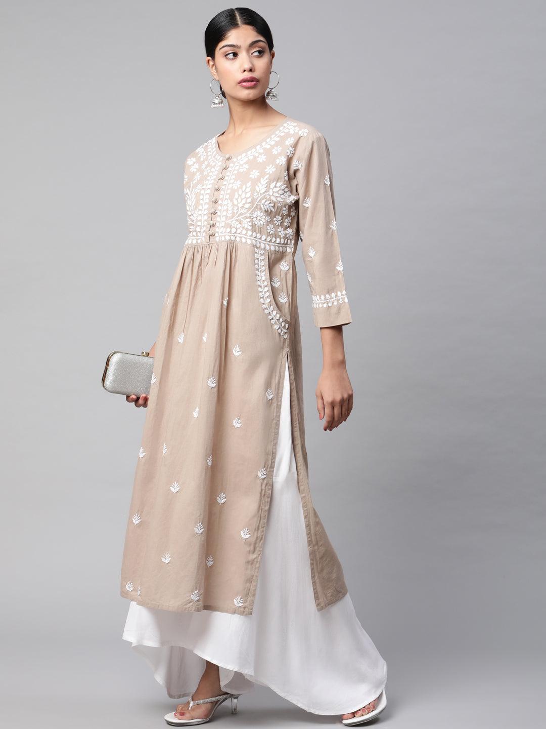 Chikankari Hand embroidery Round neck Dress - House Of Kari (Chikankari Clothing)