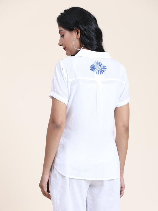 Hand embroidery Chikankari tunic-White With Blue - House Of Kari (Chikankari Clothing)