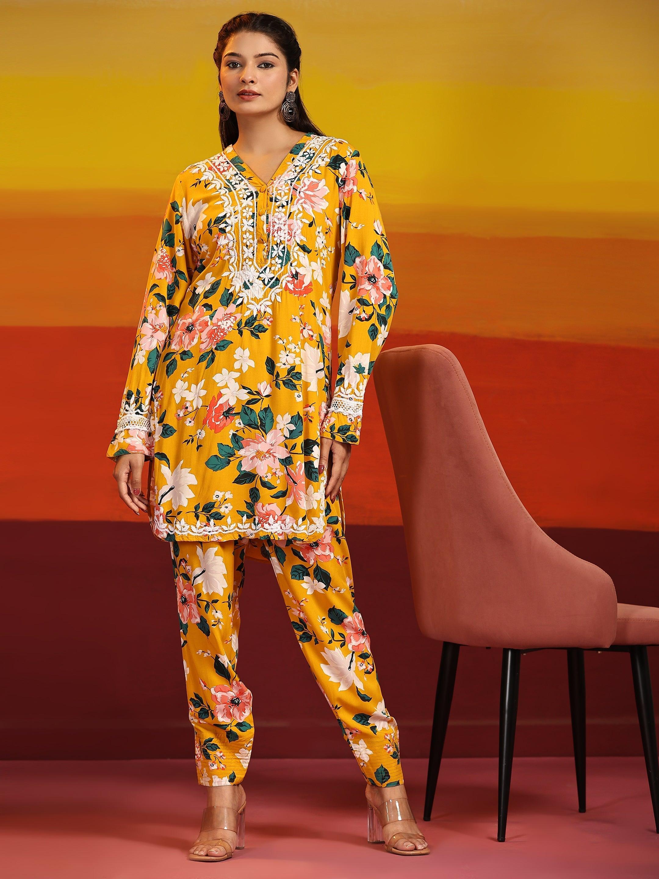 Samma Chikankari Co-Ord Set In Printed Cotton For Women - House Of Kari (Chikankari Clothing)