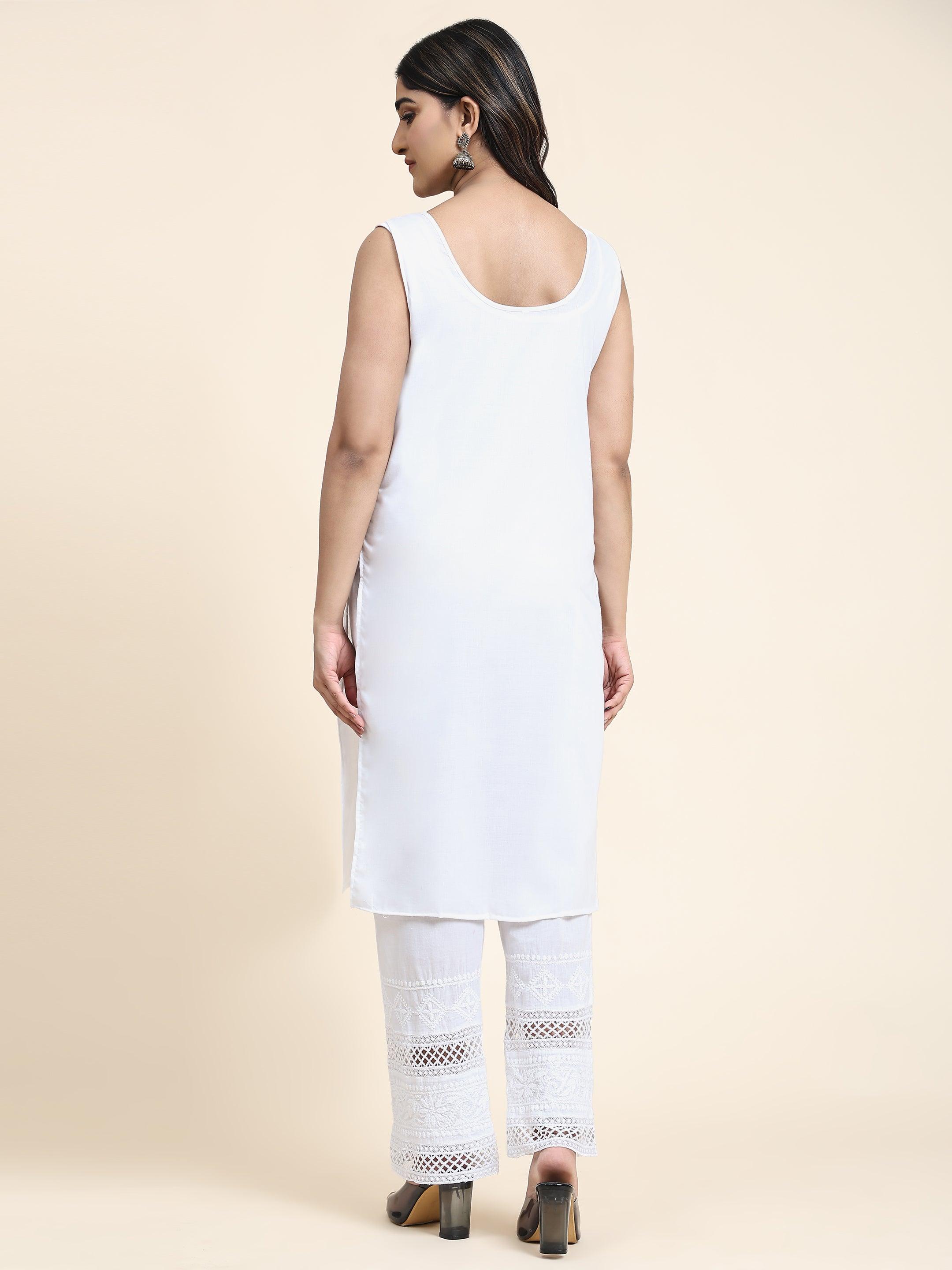 Long White Slip - House Of Kari (Chikankari Clothing)