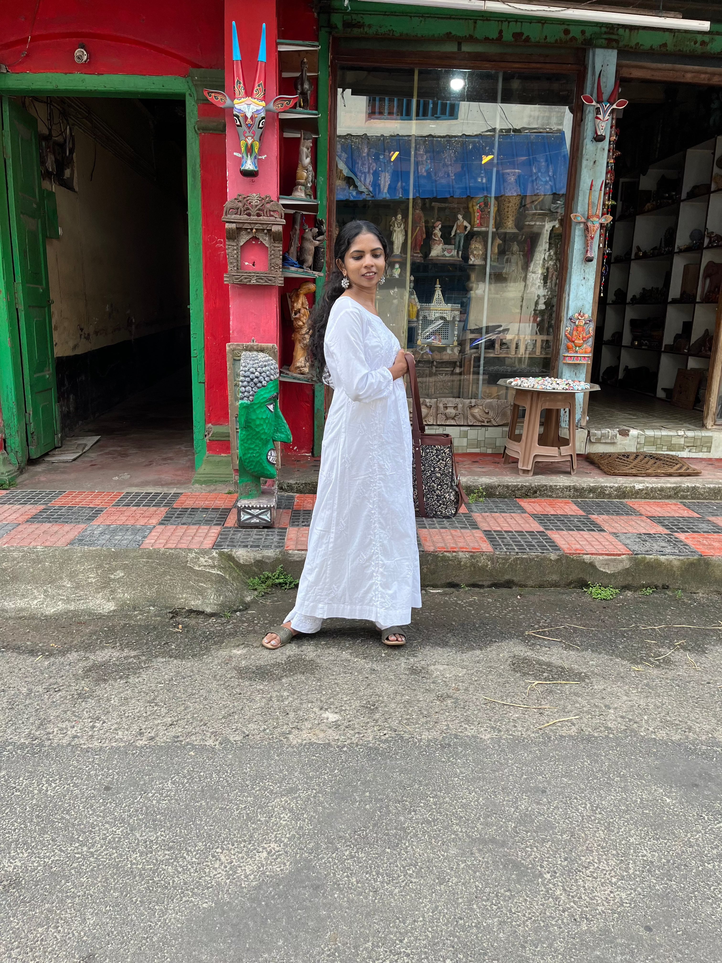 Anjana in Hand Embroidery Chikankari Long Kurti for Women in White - House Of Kari (Chikankari Clothing)