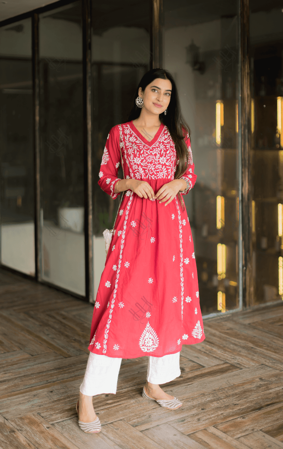 Red dress kurti sale