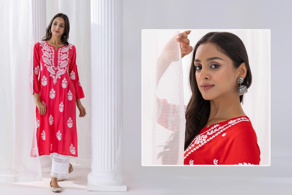 Romantic Red: Chikankari Kurtas for Valentine's Day