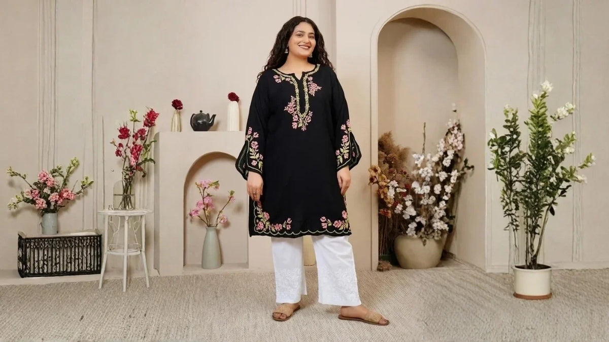 Black Chikankari Kurta Styling for Curvy Women