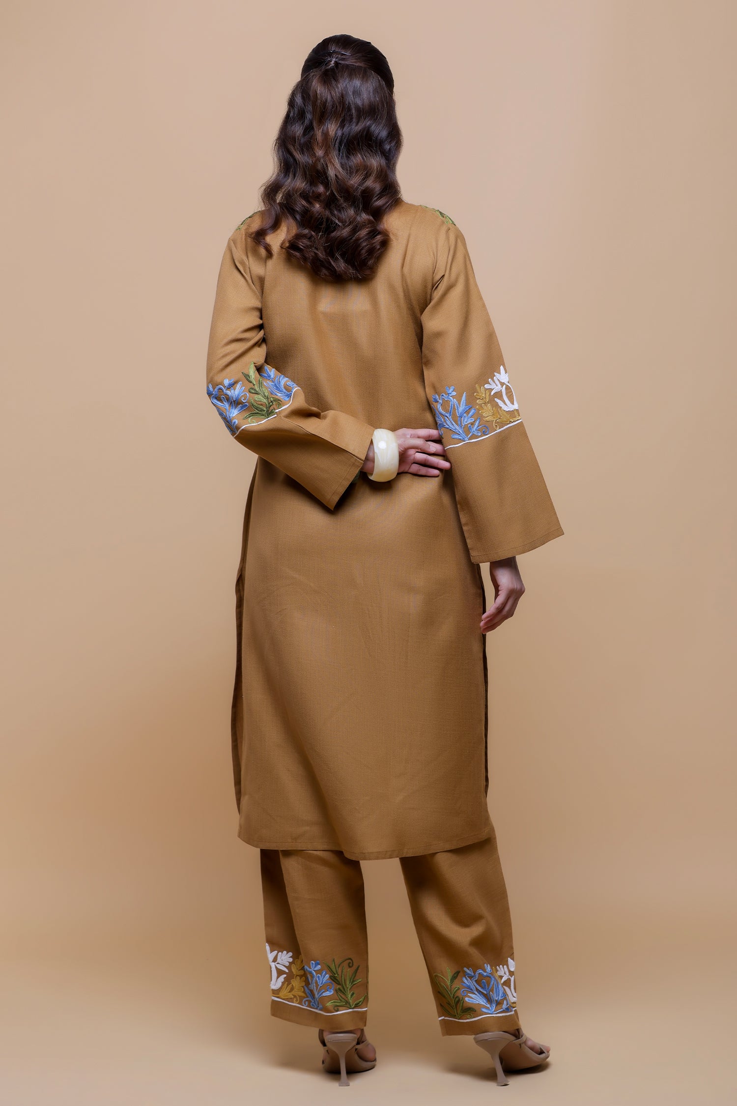 Cotton Kashmiri Aari  Kurta Set - Brown