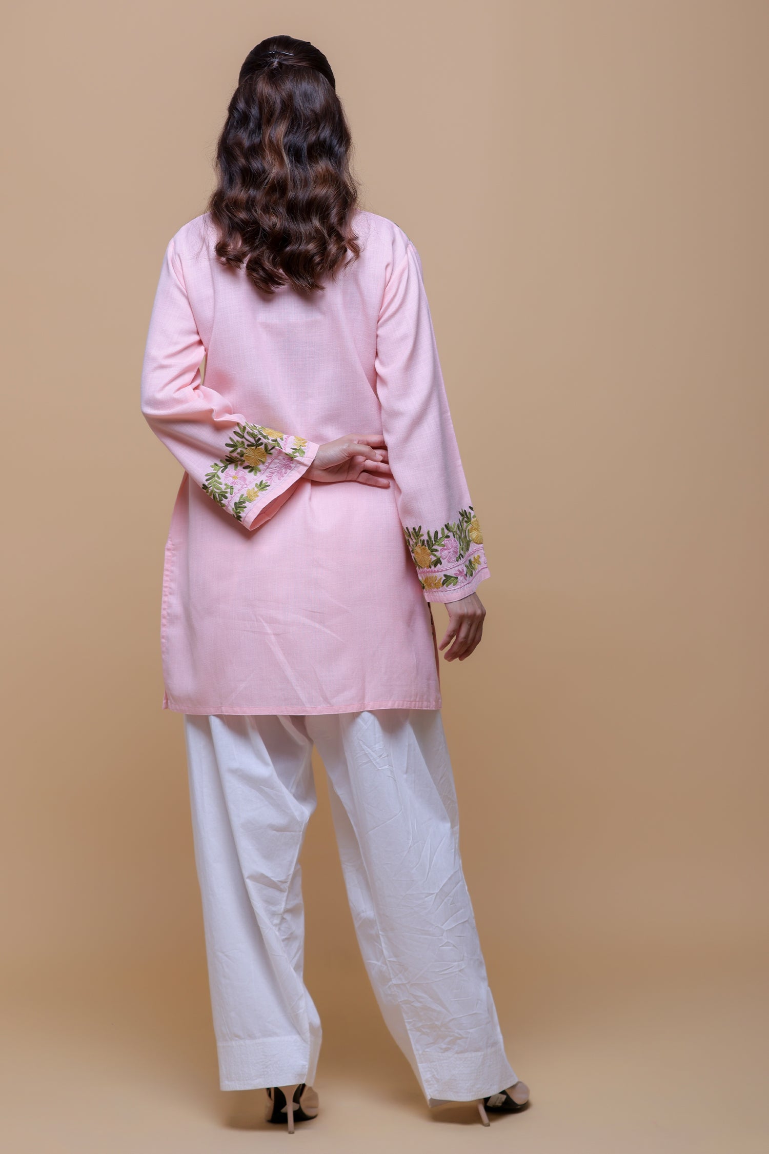 Neha x HOK in Cotton Kashmiri Aari Short Kurta - Pink