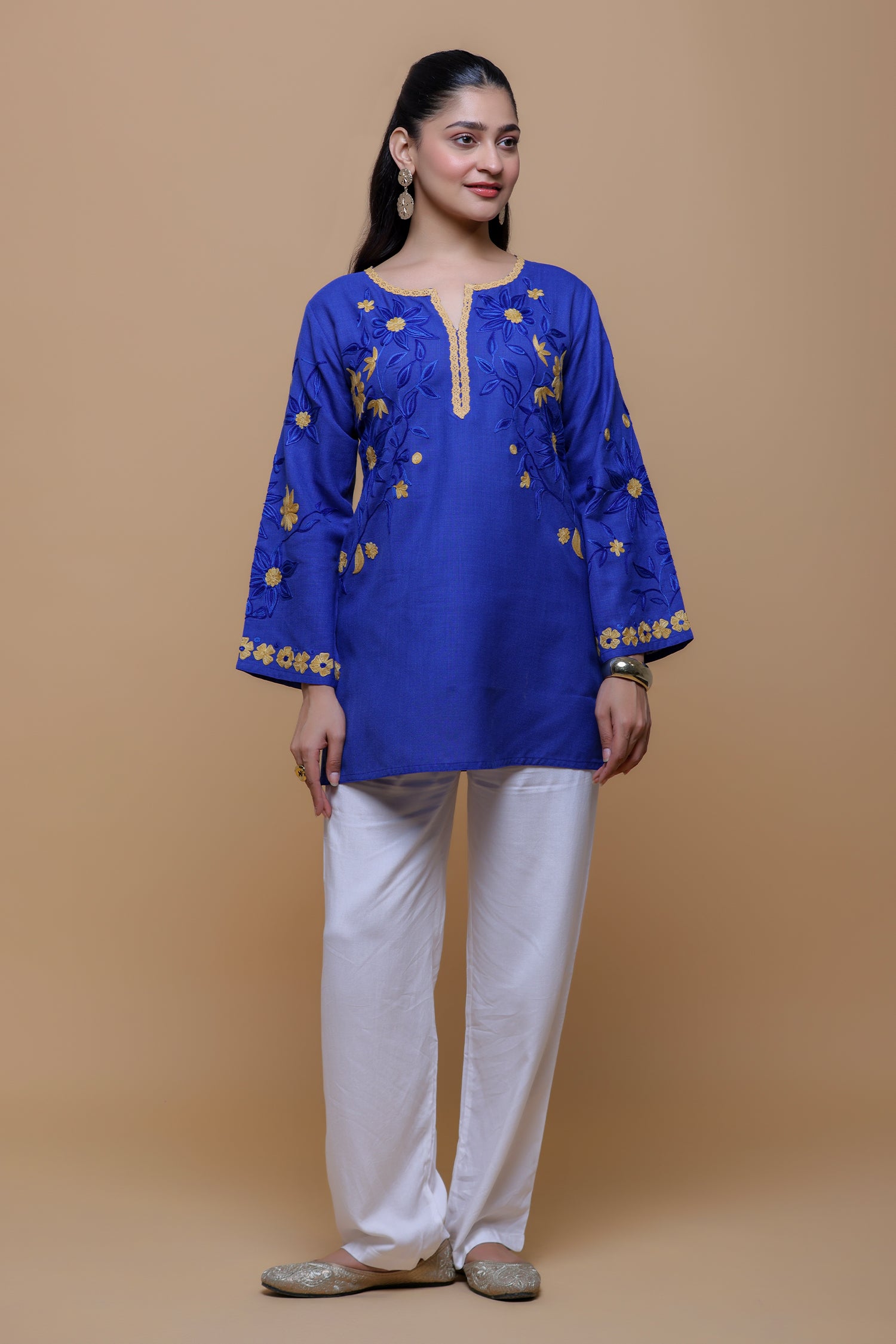 Cotton Kashmiri Aari Kurta - Blue