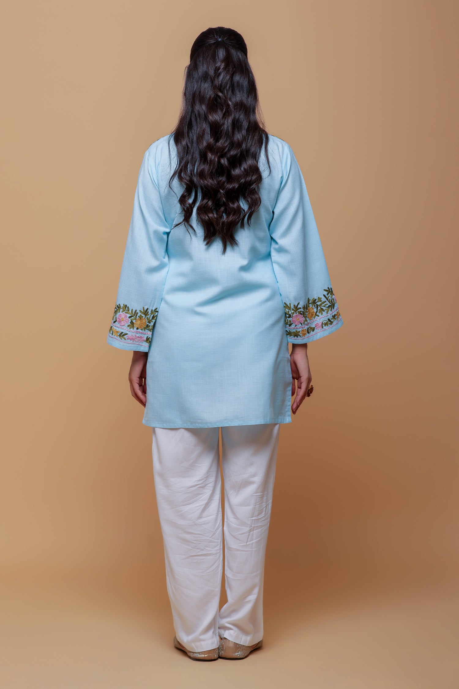 Priyanka x HOK in Cotton Kashmiri Aari Short Kurta - Light Blue