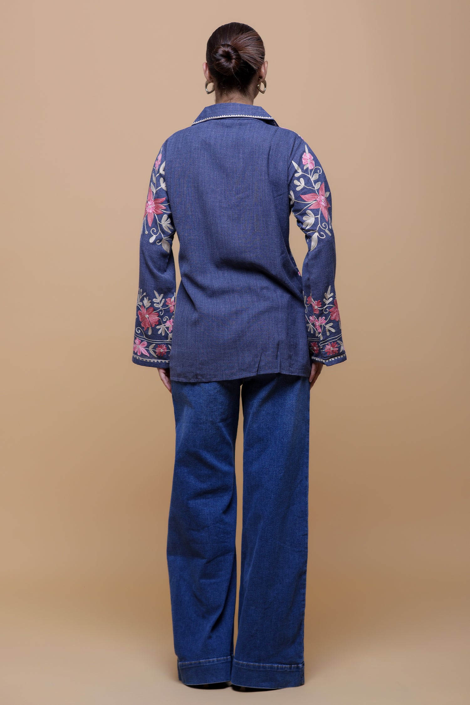 Denim Cotton Kashmiri Aari Short Jacket