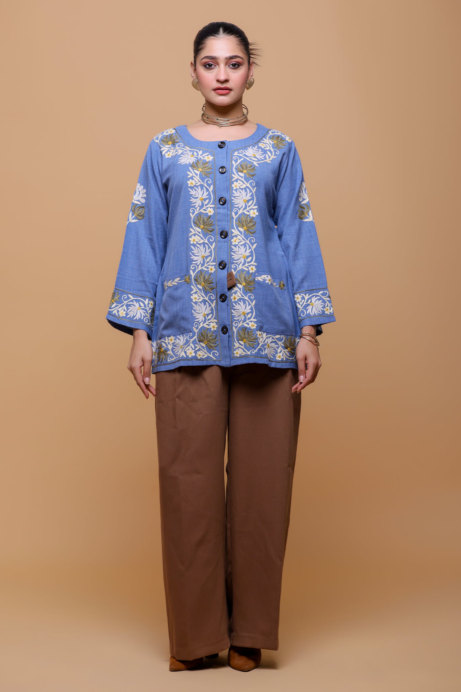 Denim Cotton  Kashmiri Aari Jacket