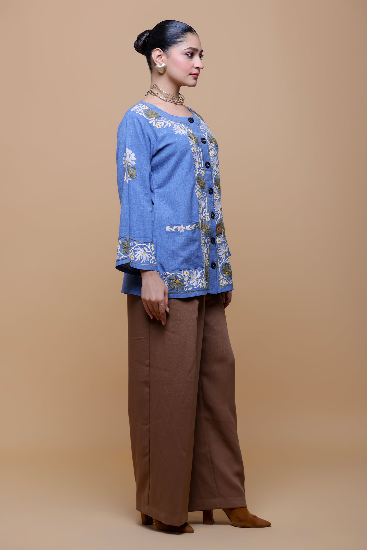 Denim Cotton  Kashmiri Aari Jacket