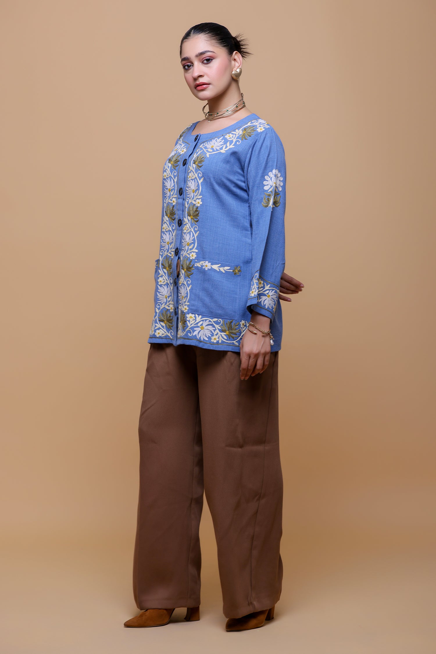 Denim Cotton  Kashmiri Aari Jacket