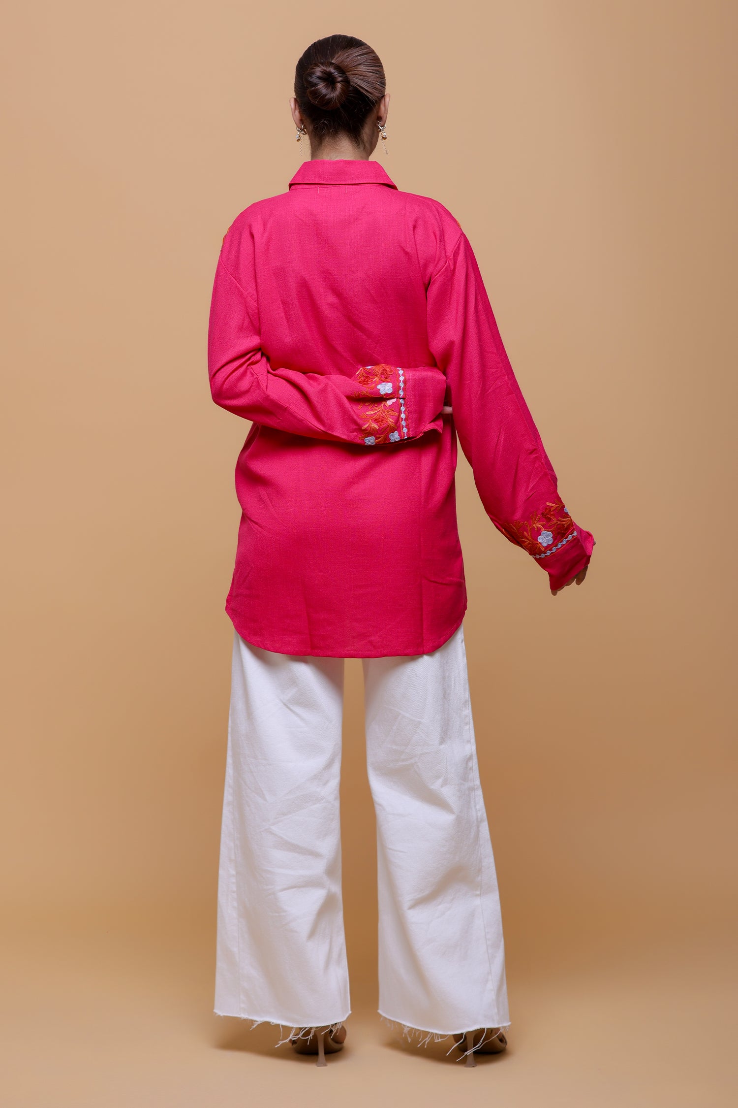 Cotton Kashmiri Aari  Shirt - Pink