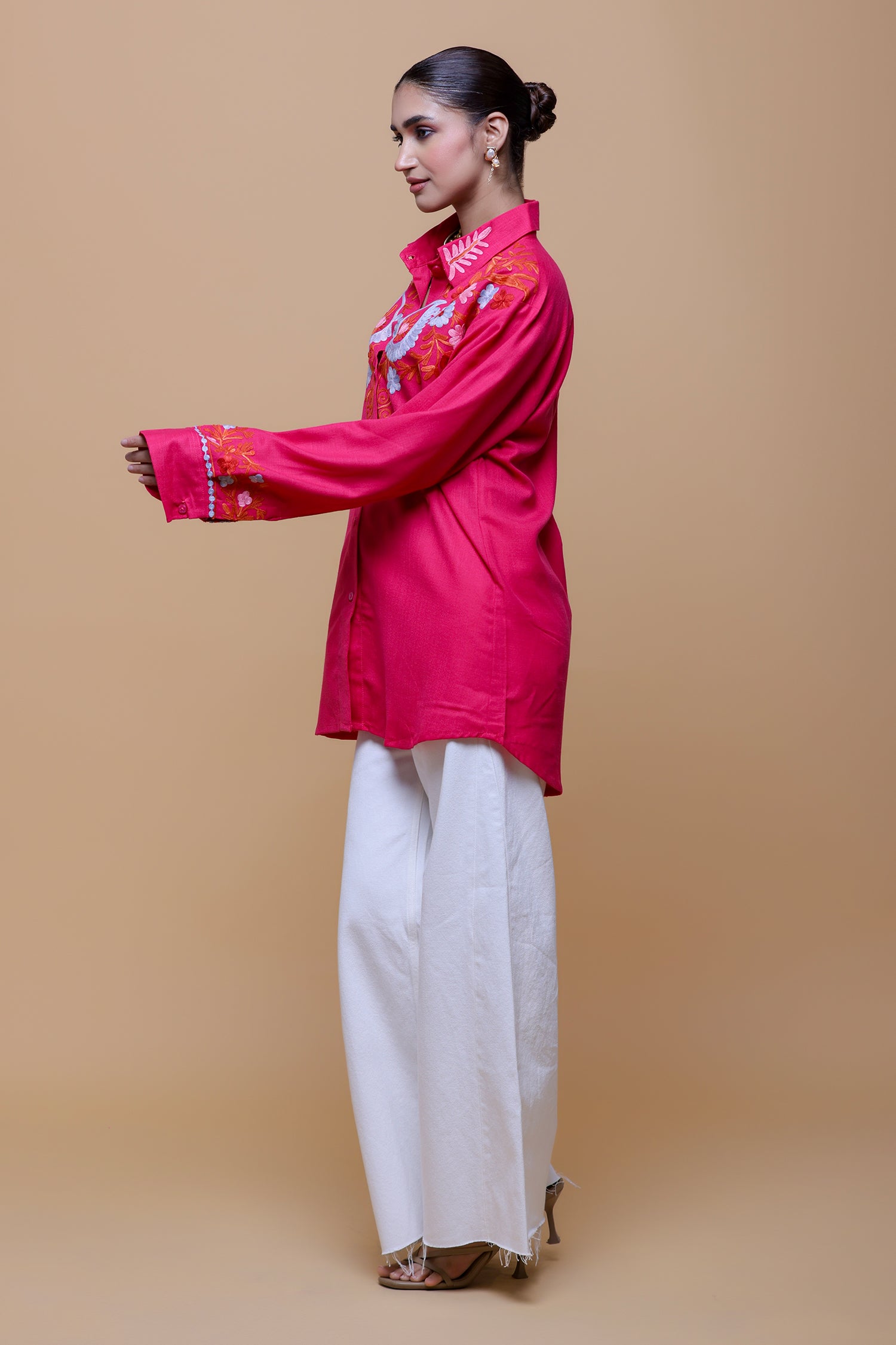Cotton Kashmiri Aari  Shirt - Pink