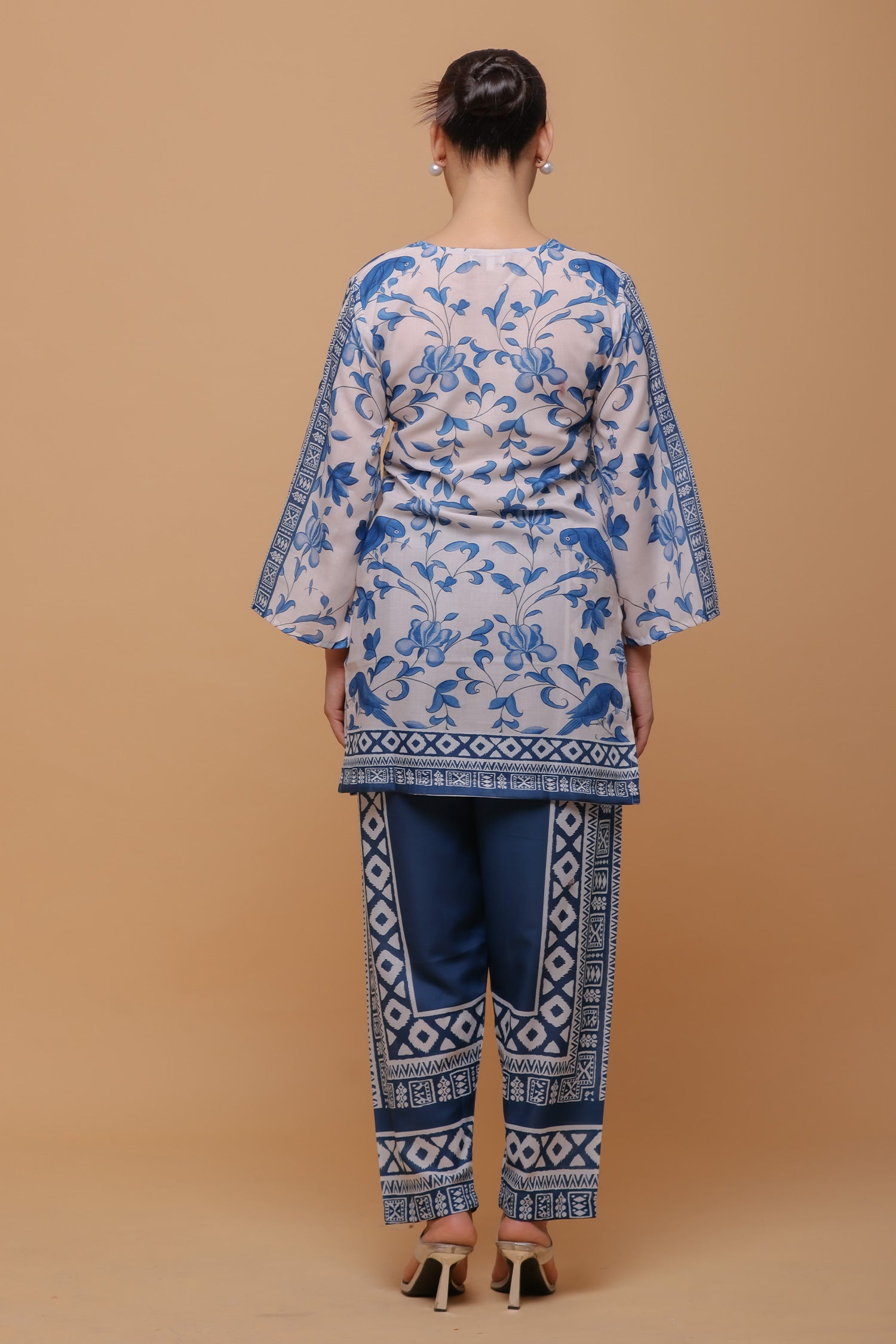 Neha x HOK in Ivory & Indigo Printed Lawn Cotton Co-ord Set with Straight Pants