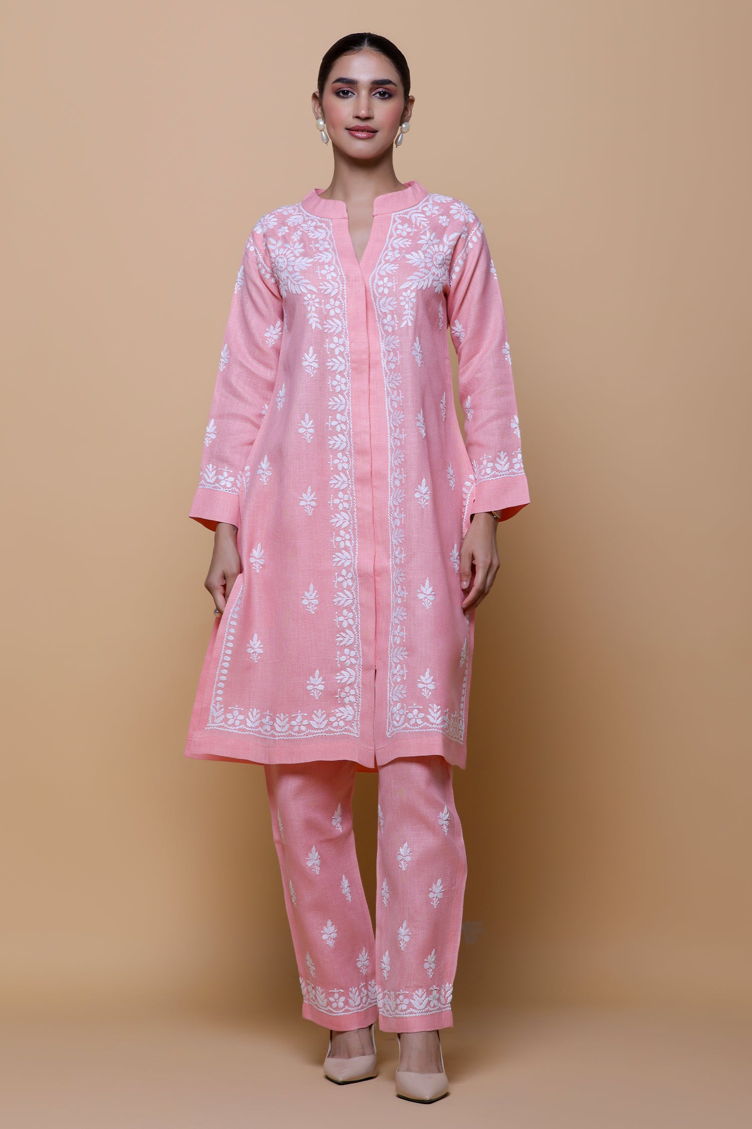 Cotton Chikankari Kurta Set - Pink