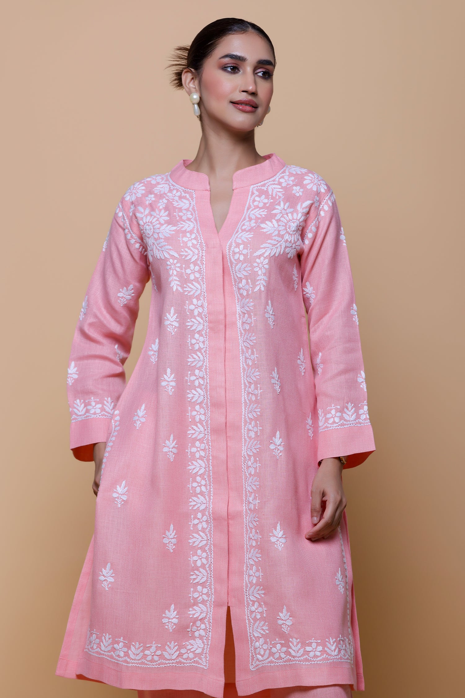 Cotton Chikankari Kurta Set - Pink