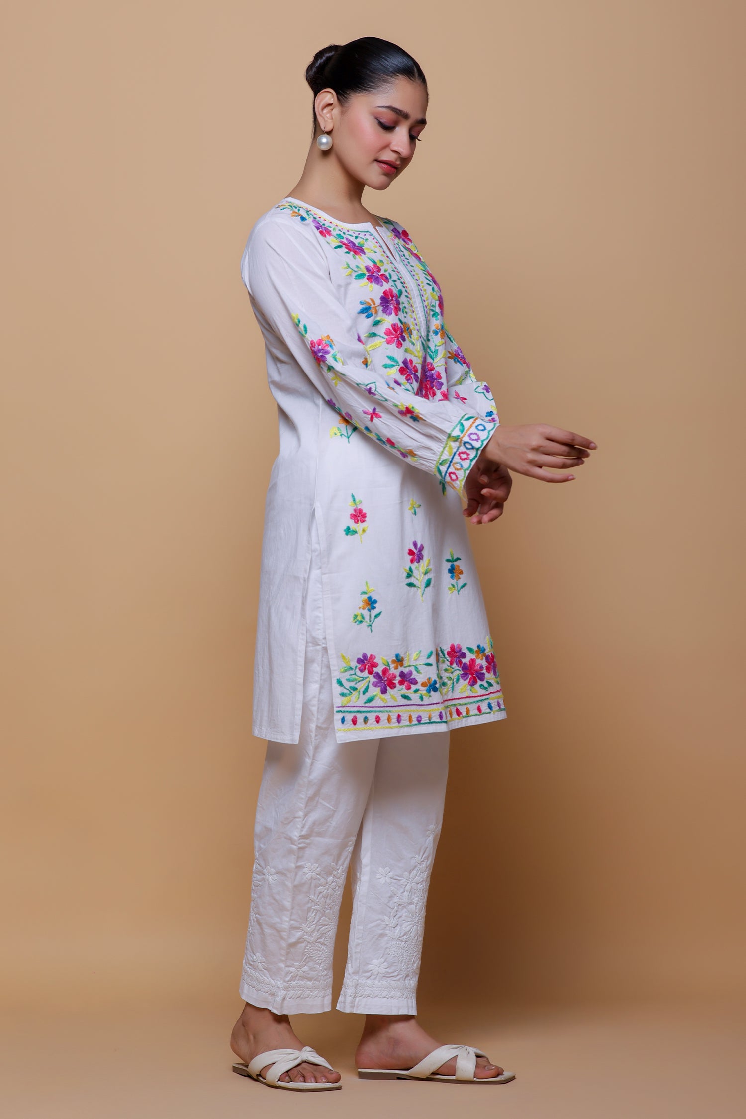Cotton Chikankari Long Kurta - White
