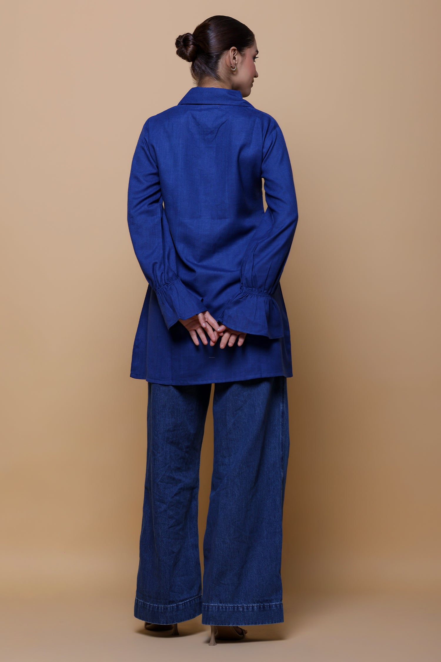 Denim Cotton Chikankari Shirt Kurta