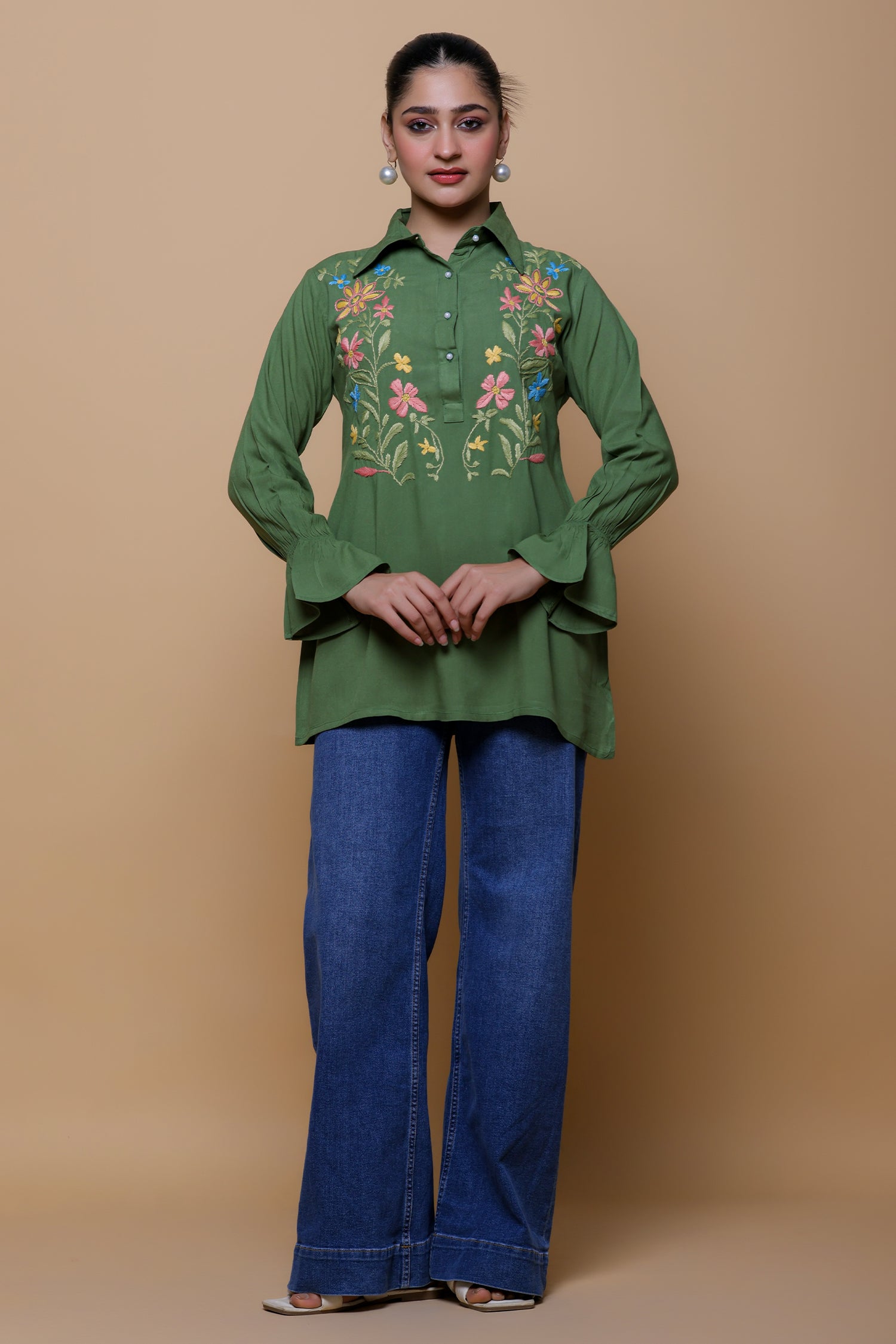 Cotton Chikankari Shirt - Green