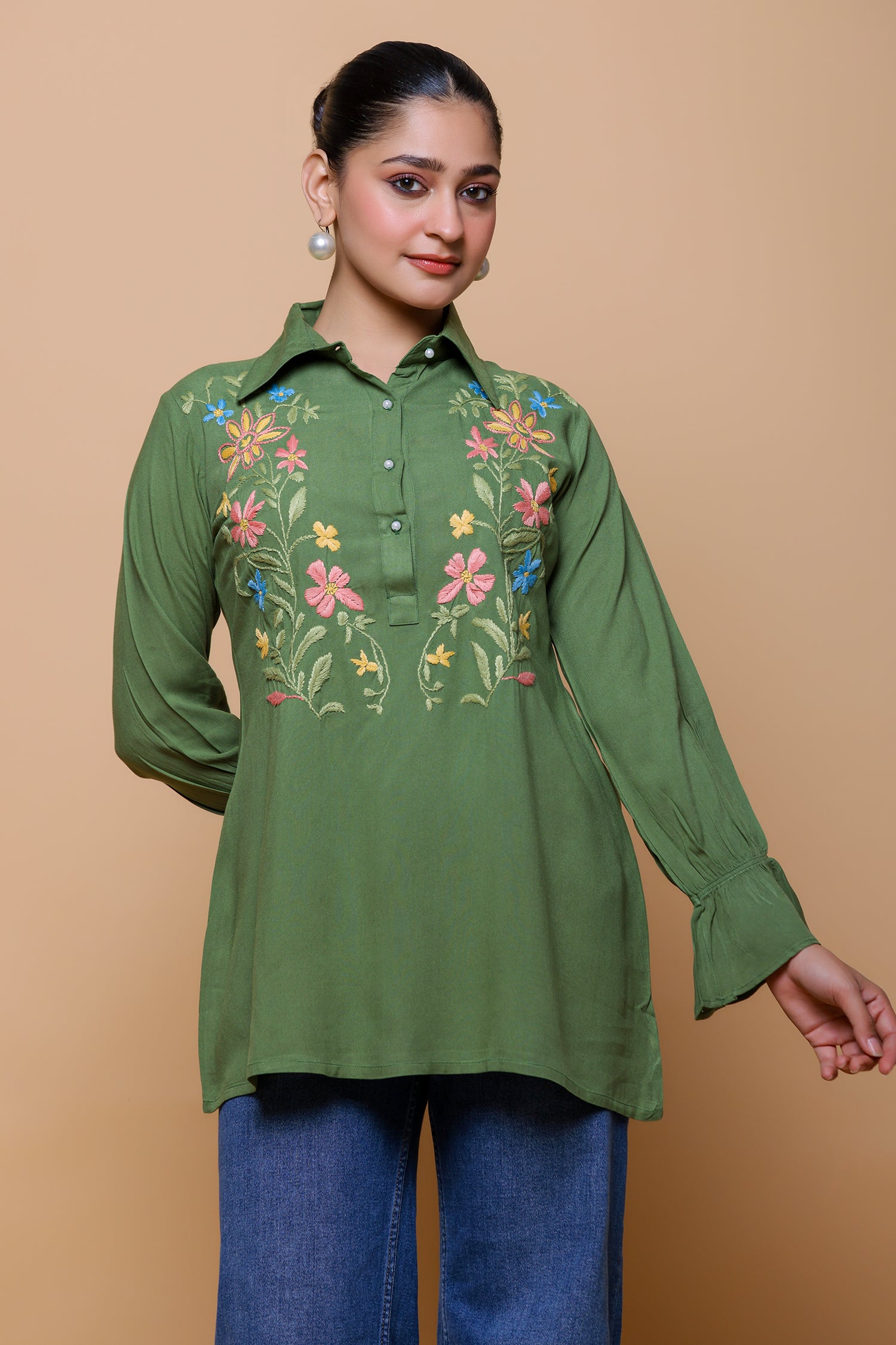 Cotton Chikankari Shirt - Green