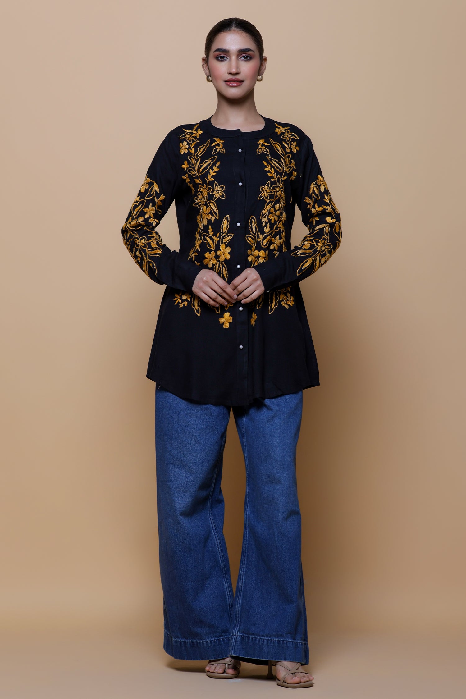 Rayon Chikankari Shirt  - Black