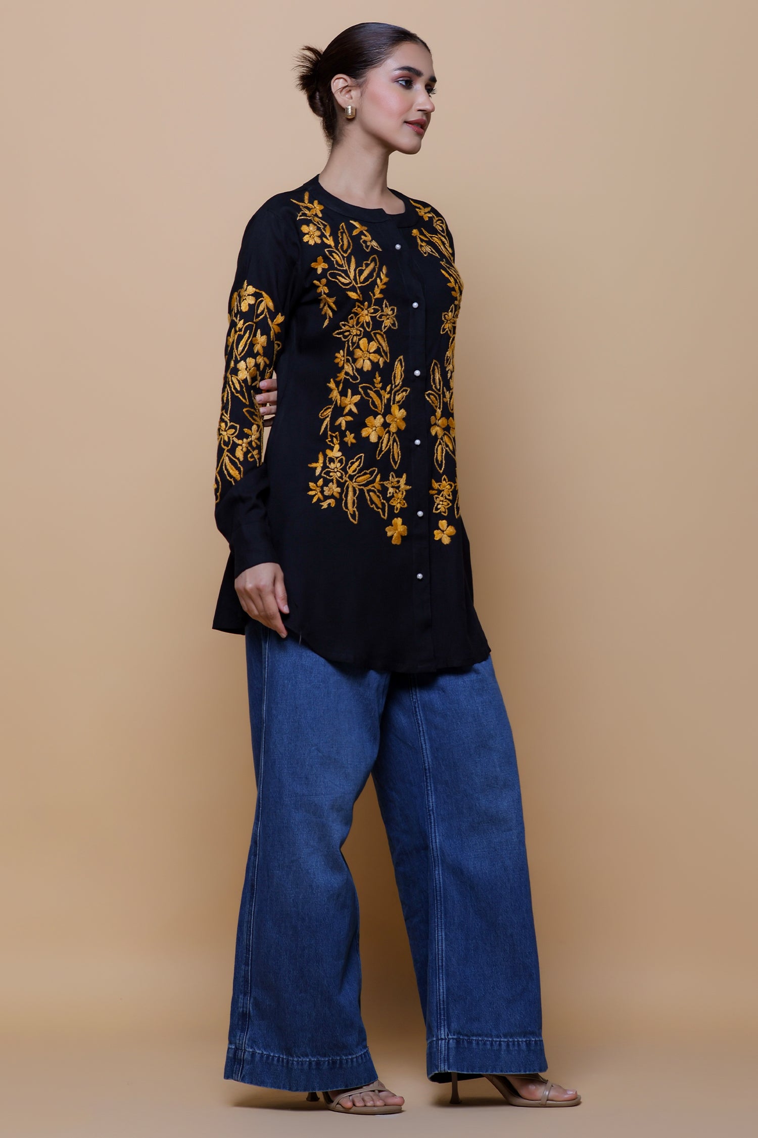 Rayon Chikankari Shirt  - Black