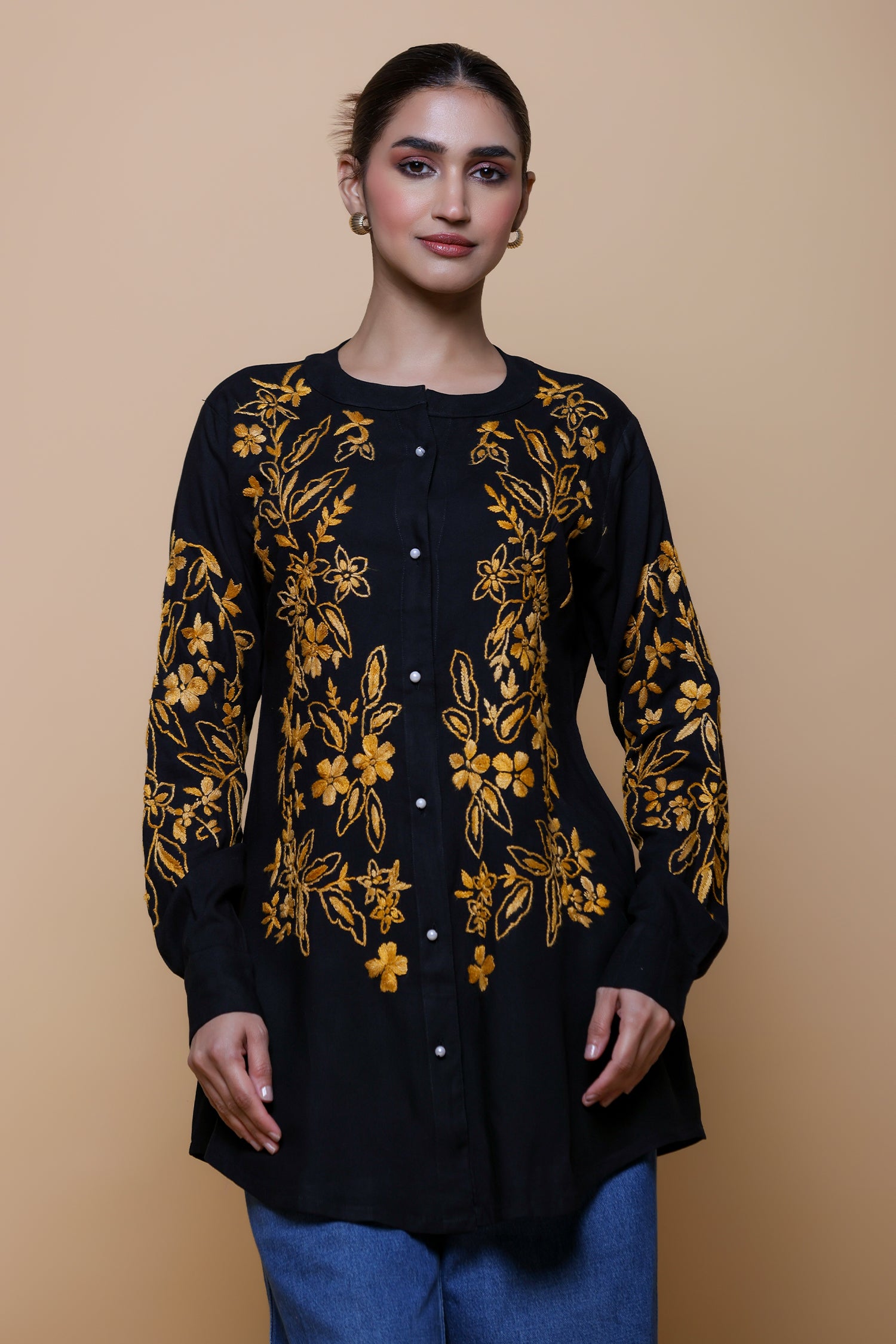 Rayon Chikankari Shirt  - Black