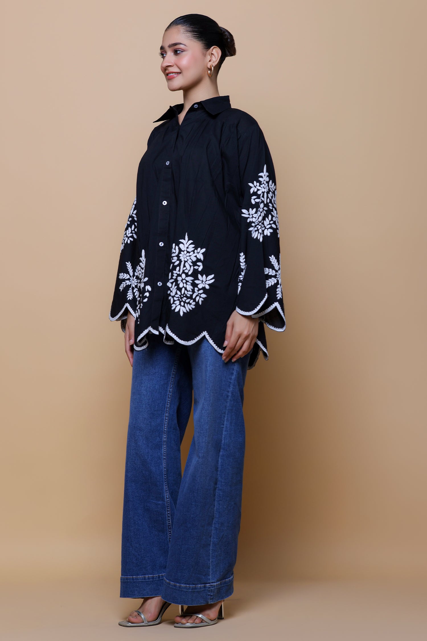 Cotton Chikankari Shirt - Black
