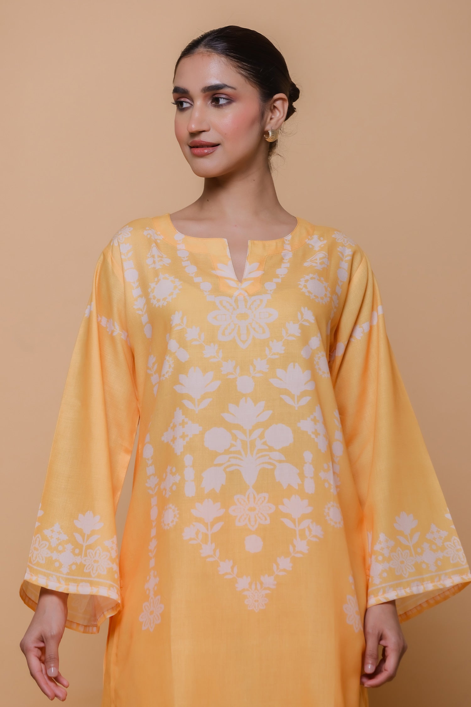 Sunshine Yellow Printed Lawn Cotton Kurta Set with Farsi Pants