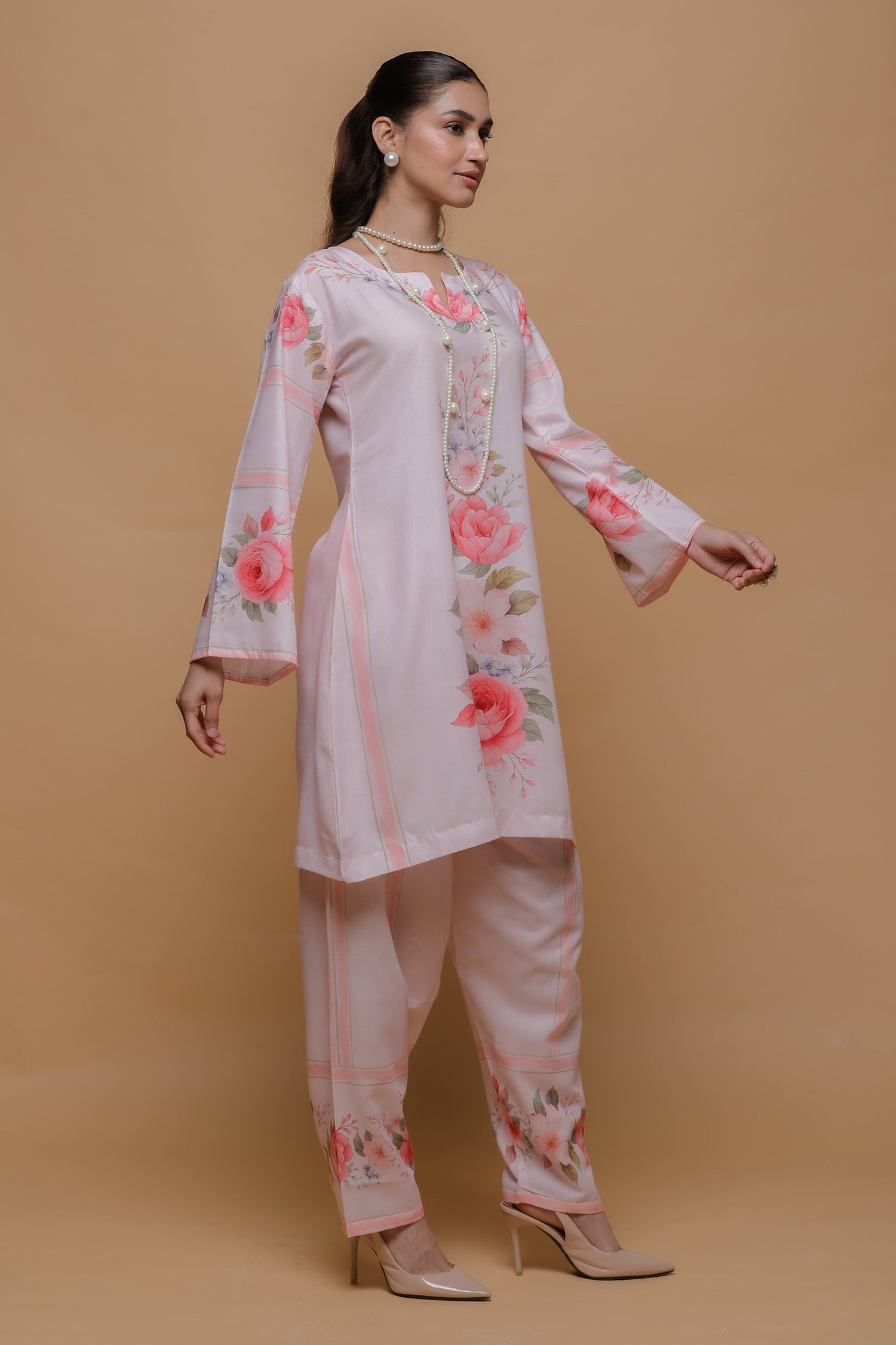 Priyanka x HOK in Blush Pink Floral Printed Lawn Cotton Kurta Set with Straight Pants