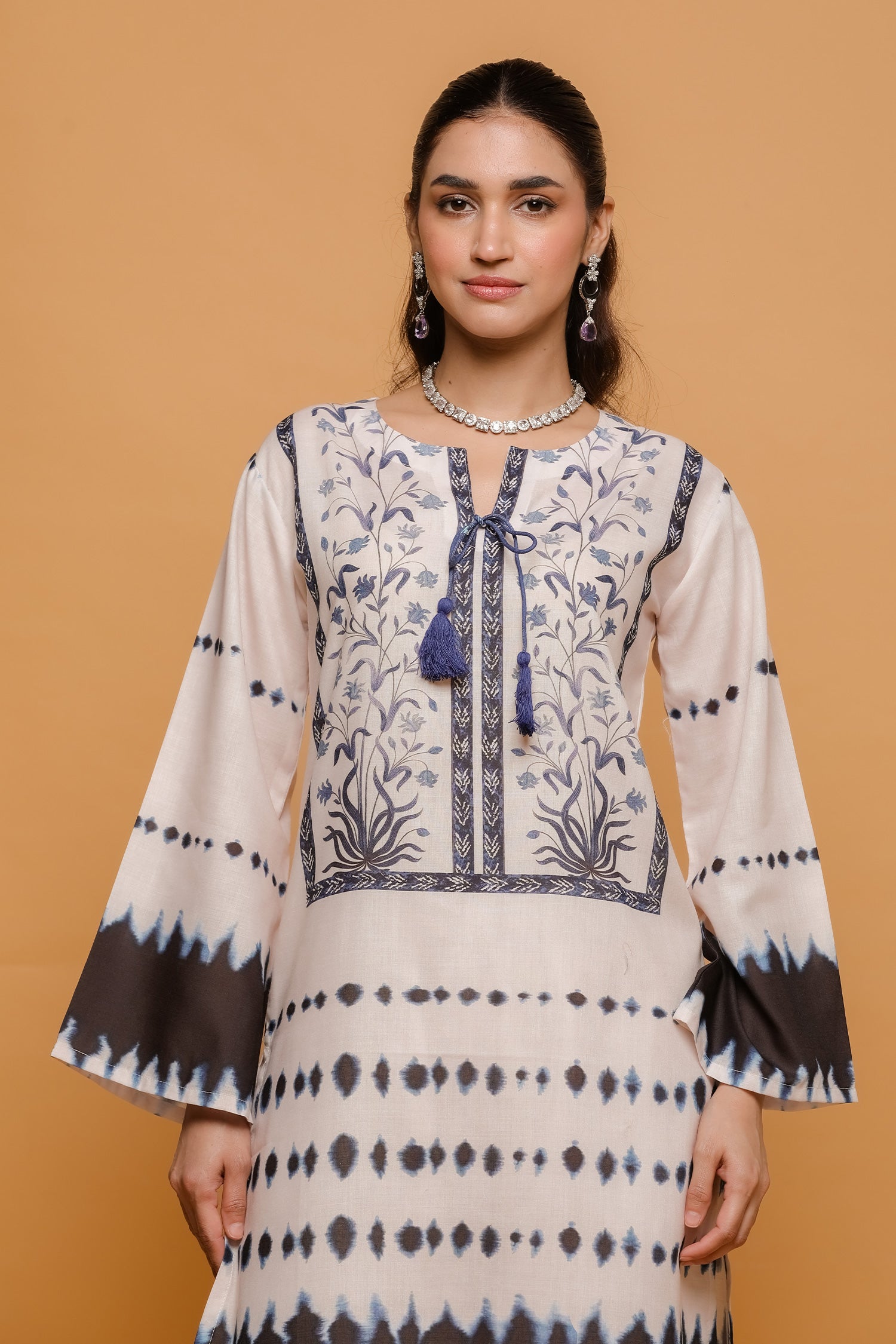 Ivory & Indigo Printed Lawn Cotton Kurta Set with Straight Pants