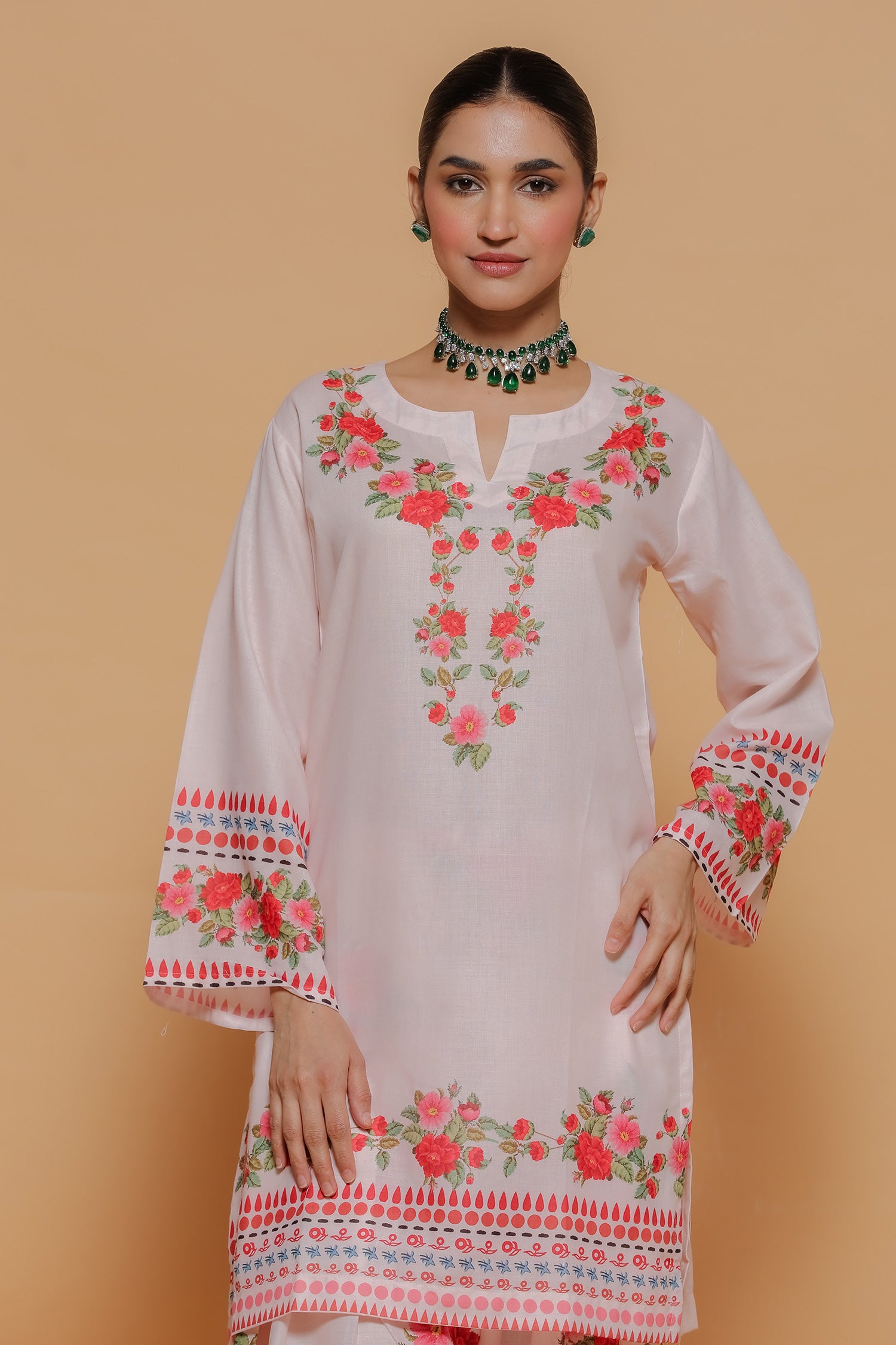 Blush Pink Floral Printed Lawn Cotton Kurta Set with Farsi Pants